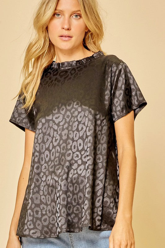 Short Sleeve Satin Leopard Top