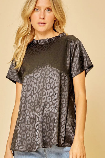 Short Sleeve Satin Leopard Top