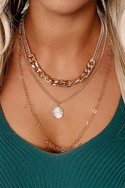 Rhinestone Charm Layered Chain necklace