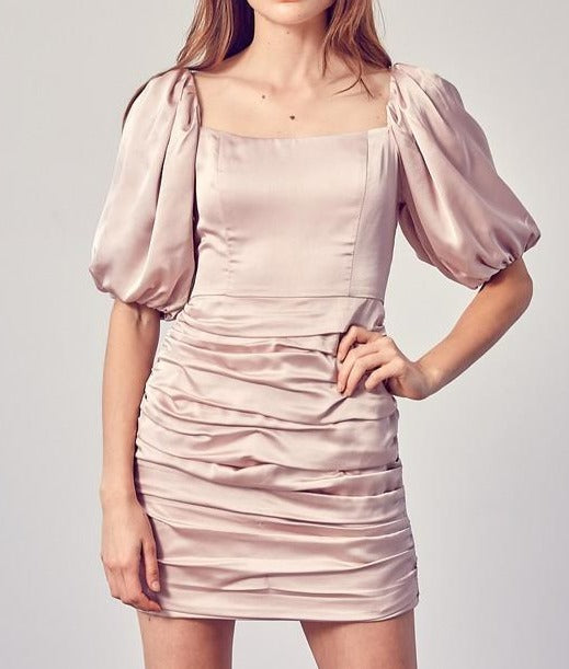 Puff Sleeve Satin Dress