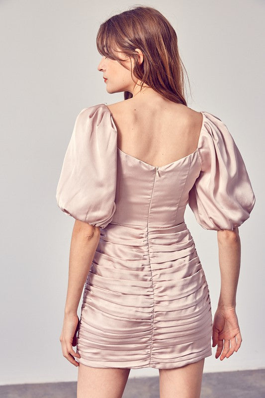 Puff Sleeve Satin Dress