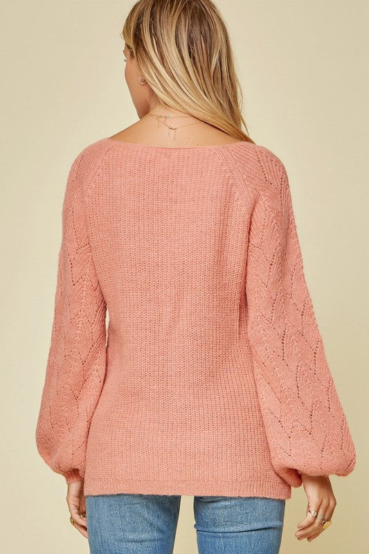 Patterned Sleeve Knit Sweater