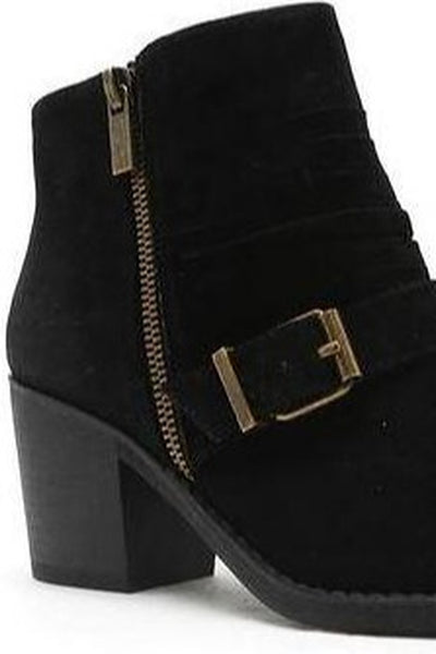 Faux Suede Black Bootie With Buckle
