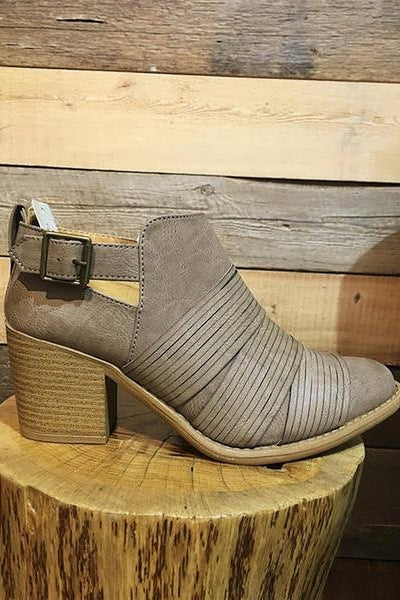 Taupe Strap Front Bootie