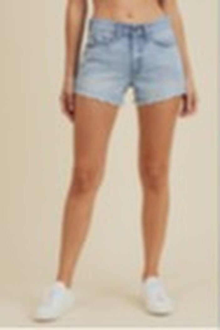 Light Denim Fray Hem Shorts