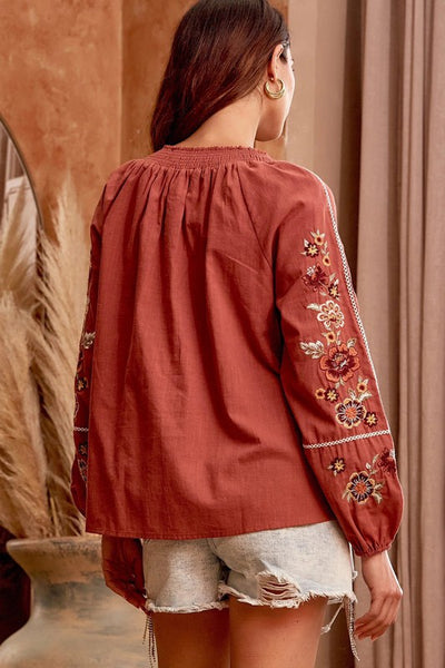 Billow Sleeve Embroidered Top