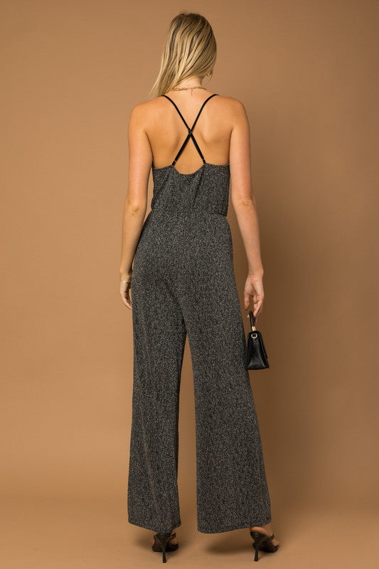 Cowl-Neck Spaghetti Strap Maxi Jumpsuit with Pockets