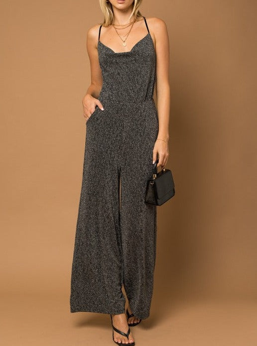 Metallic Cowl Neck Jumpsuit