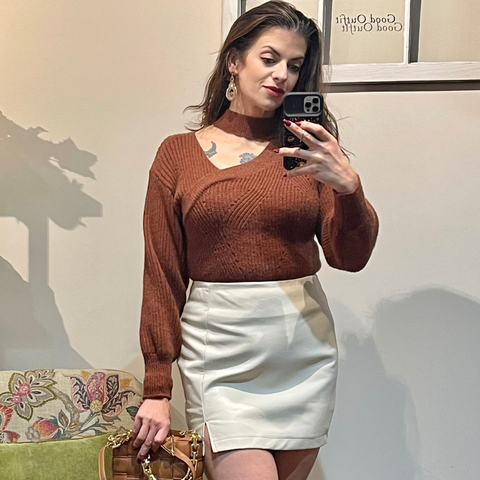 Mock Neck Cut-Out Sweater