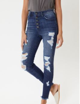High-Rise Distressed Ankle Skinny Jeans